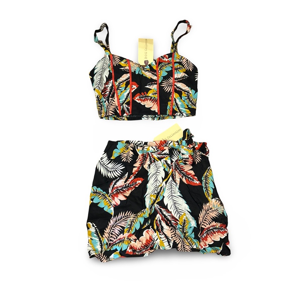 Tropical Print Crop Top and Skirt Set